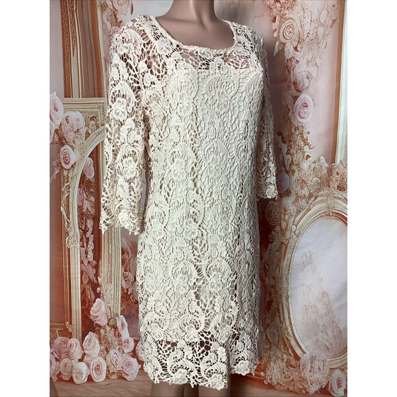 Cato Dresses & Skirts - Cato Lace Sheath Dress Blush Pink 3/4 Sleeve Lined Women’s Size 10